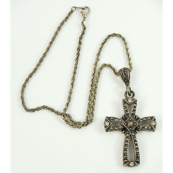 Large Cross Thick Chunky Steampunk Pendant on Chain Necklace Religious Jewelry - Picture 2 of 3